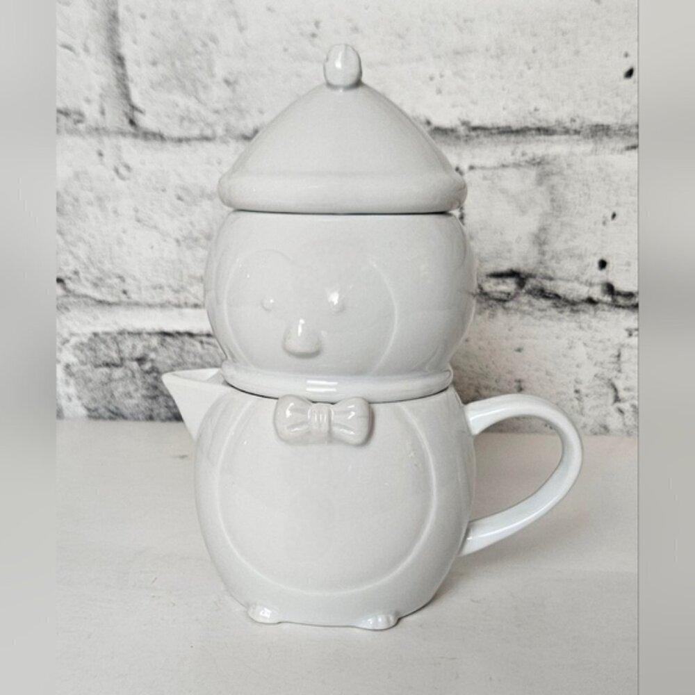 Vintage Penguin Stacking Creamer Sugar Bowl White Ceramic Holiday Tea Set